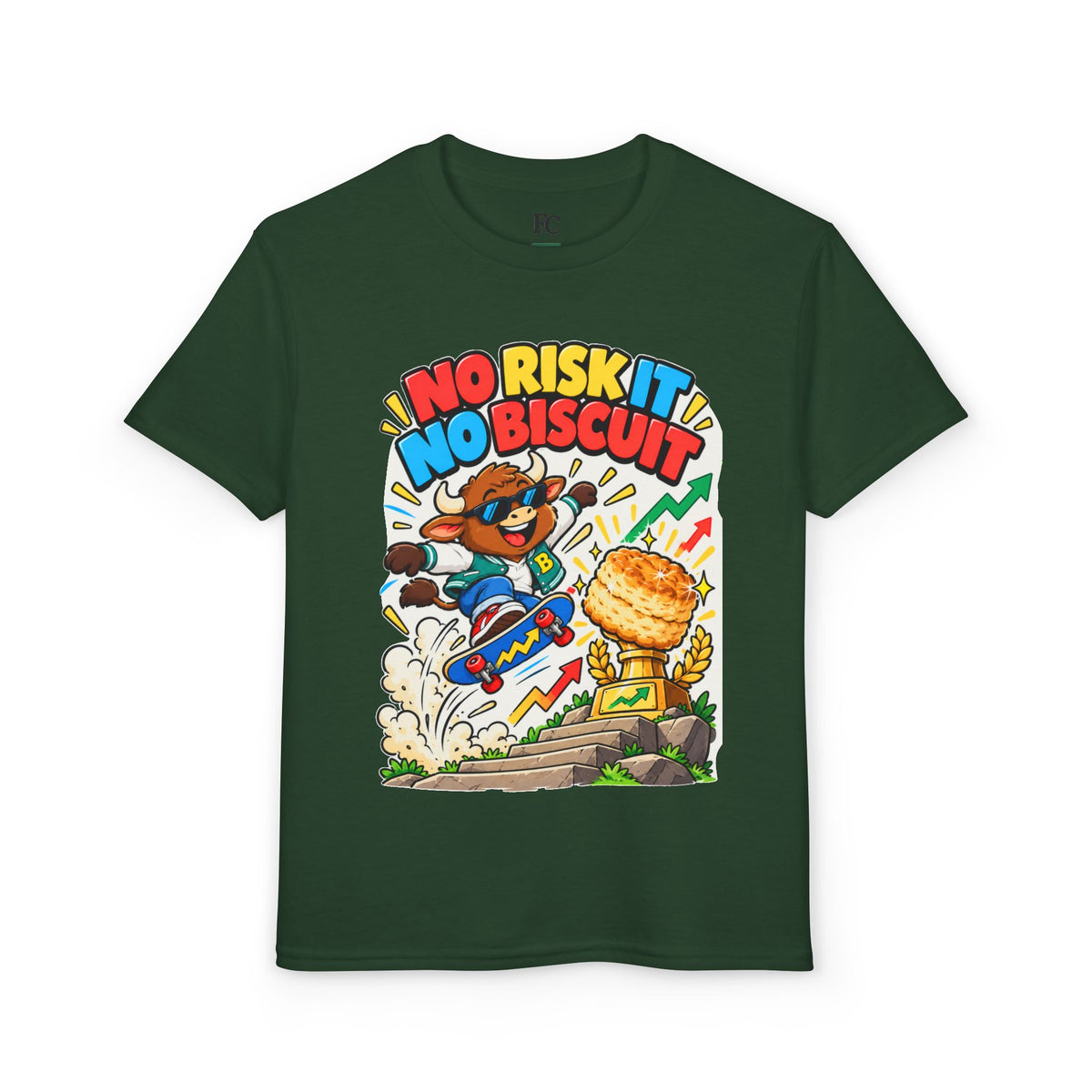 NO RISK IT NO BISCUIT. Youth Tee | Funny Finance Kids Clothing