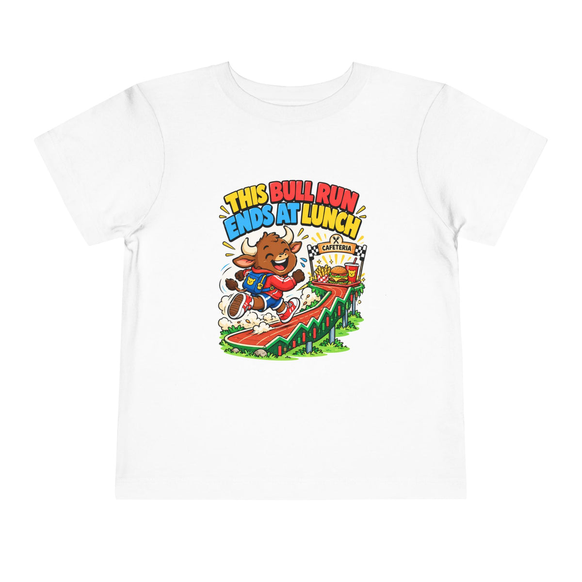 THIS BULL RUN ENDS AT LUNCH. Toddler Tee | Funny Finance Kids Clothing
