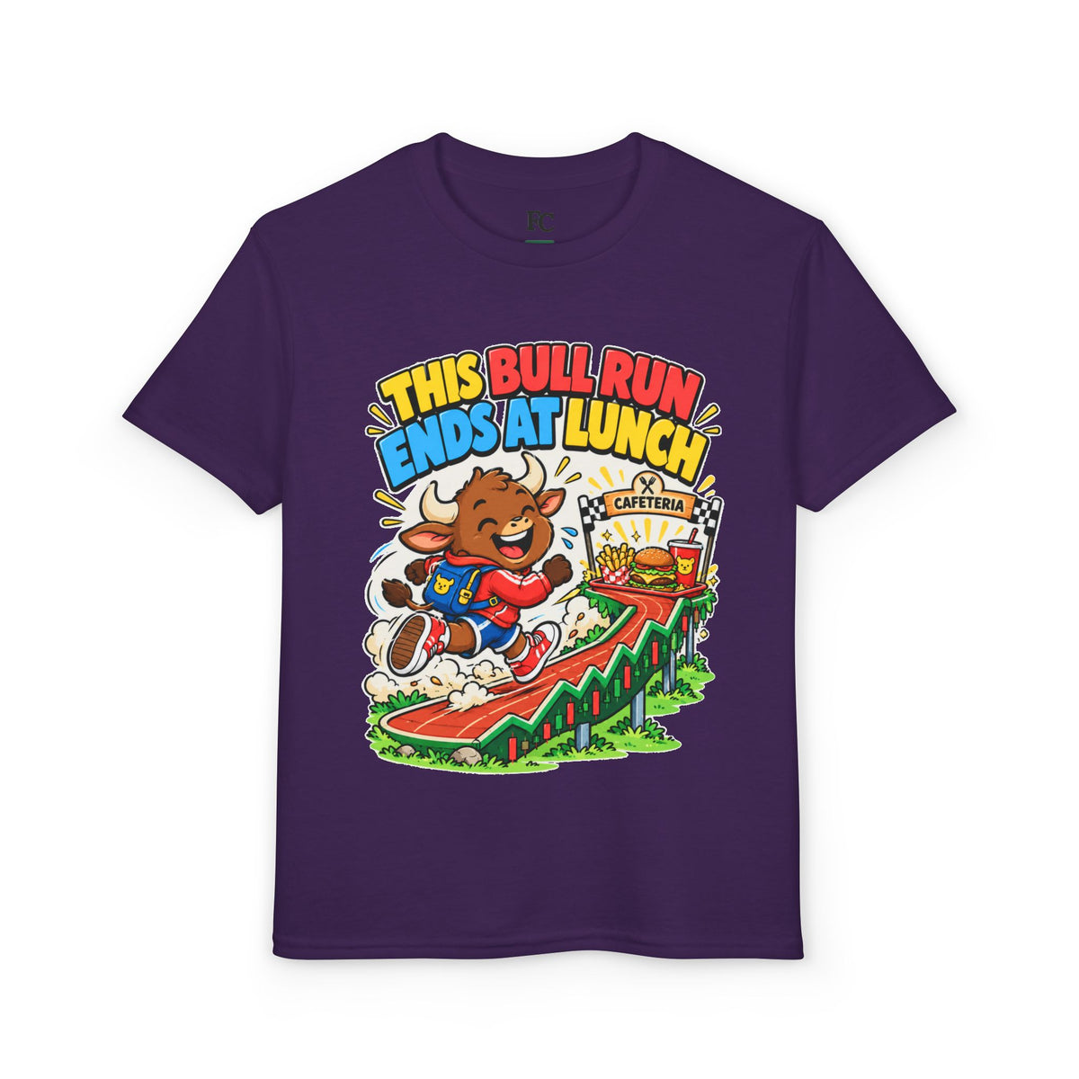 THIS BULL RUN ENDS AT LUNCH. Youth Tee | Funny Finance Kids Clothing