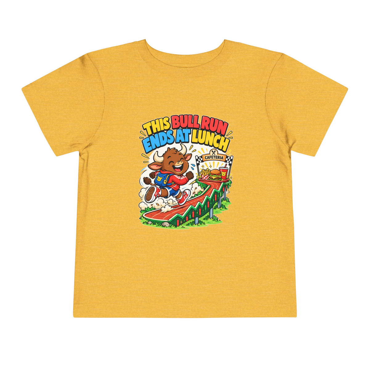 THIS BULL RUN ENDS AT LUNCH. Toddler Tee | Funny Finance Kids Clothing