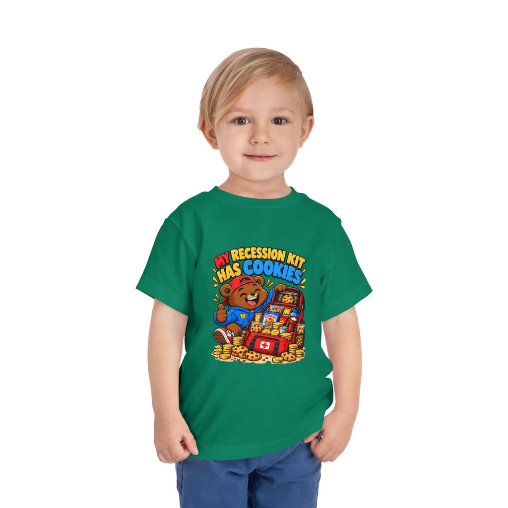 MY RECESSION KIT HAS COOKIES. Toddler Tee | Funny Finance Kids Clothing
