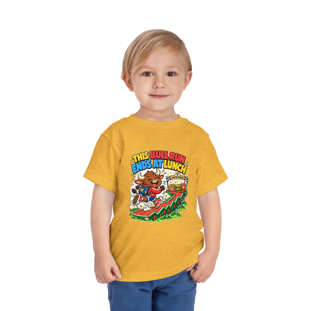 THIS BULL RUN ENDS AT LUNCH. Toddler Tee | Funny Finance Kids Clothing