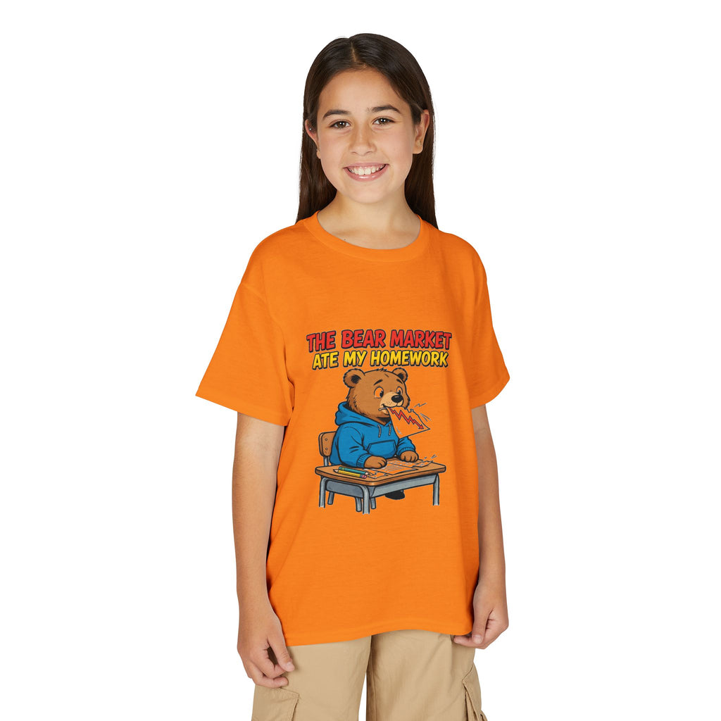 THE BEAR MARKET ATE MY HOMEWORK. Youth Tee | Funny Finance Kids Clothing