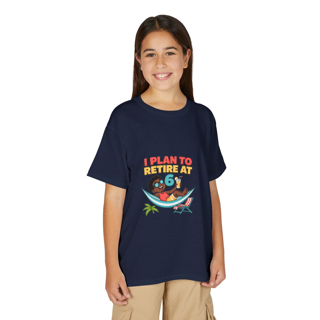 I PLAN TO RETIRE AT 6. Boys' Youth Tee | Funny Finance Kids Clothing