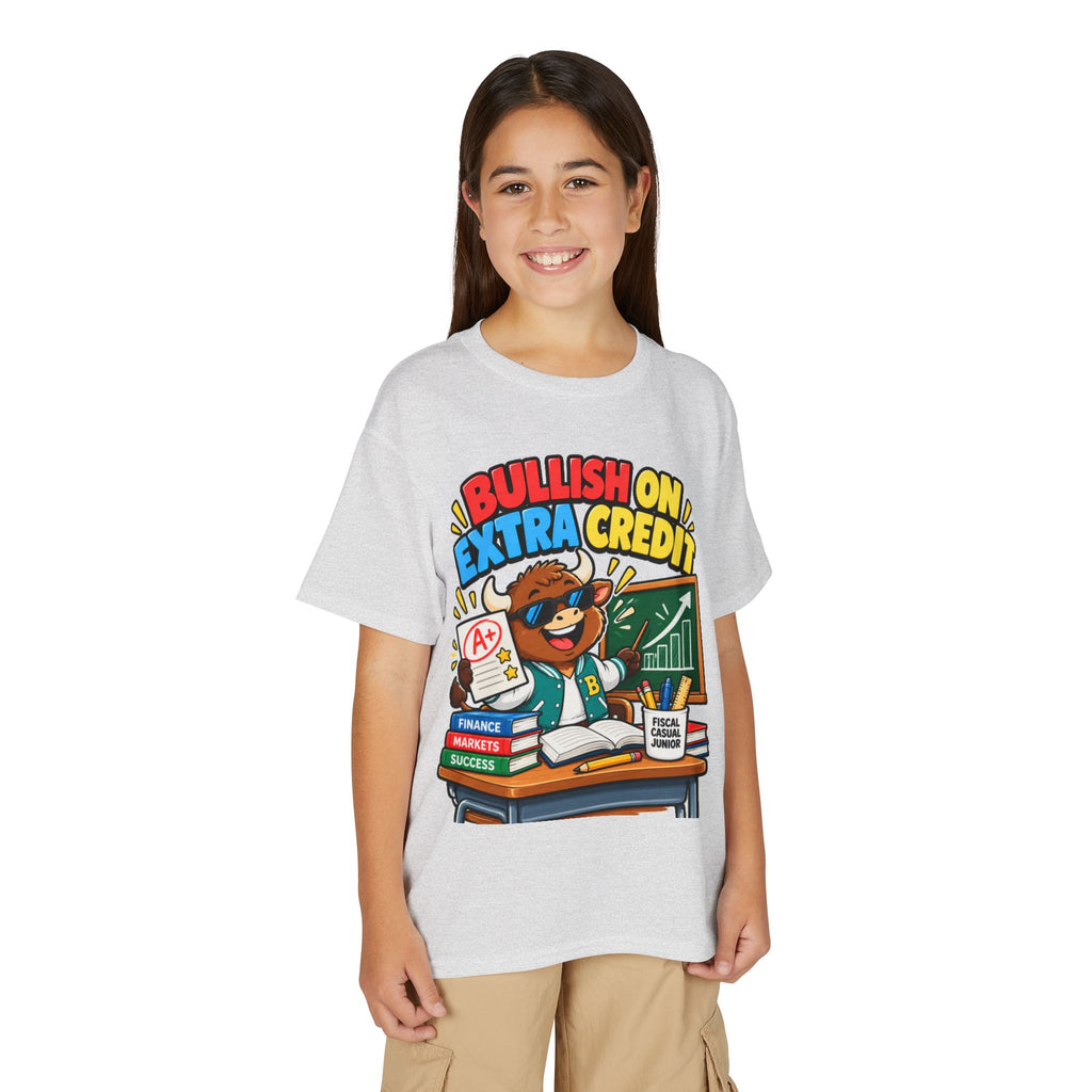 BULLISH ON EXTRA CREDIT. Youth Tee | Funny Finance Kids Clothing