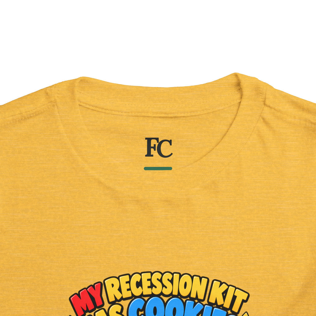 MY RECESSION KIT HAS COOKIES. Toddler Tee | Funny Finance Kids Clothing