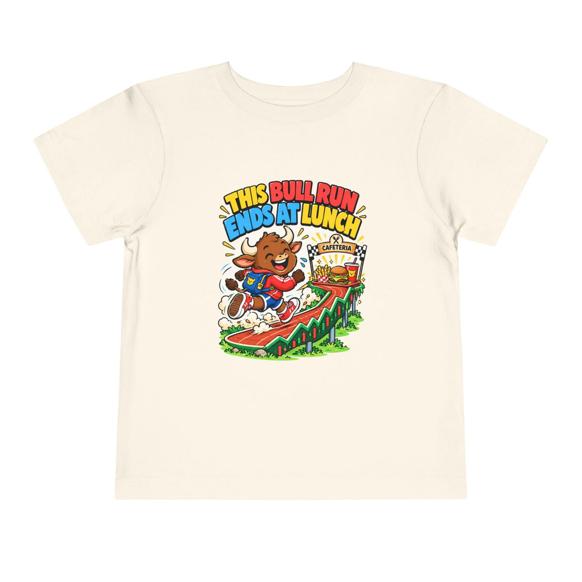 THIS BULL RUN ENDS AT LUNCH. Toddler Tee | Funny Finance Kids Clothing