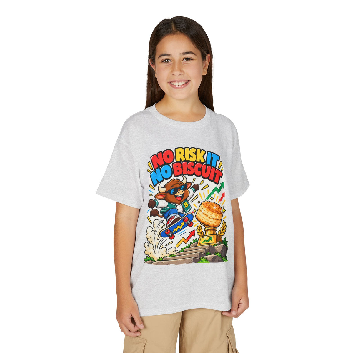 NO RISK IT NO BISCUIT. Youth Tee | Funny Finance Kids Clothing