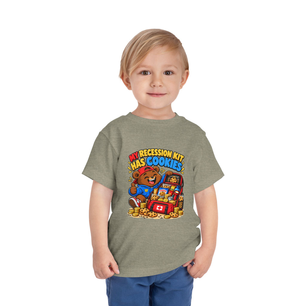 MY RECESSION KIT HAS COOKIES. Toddler Tee | Funny Finance Kids Clothing