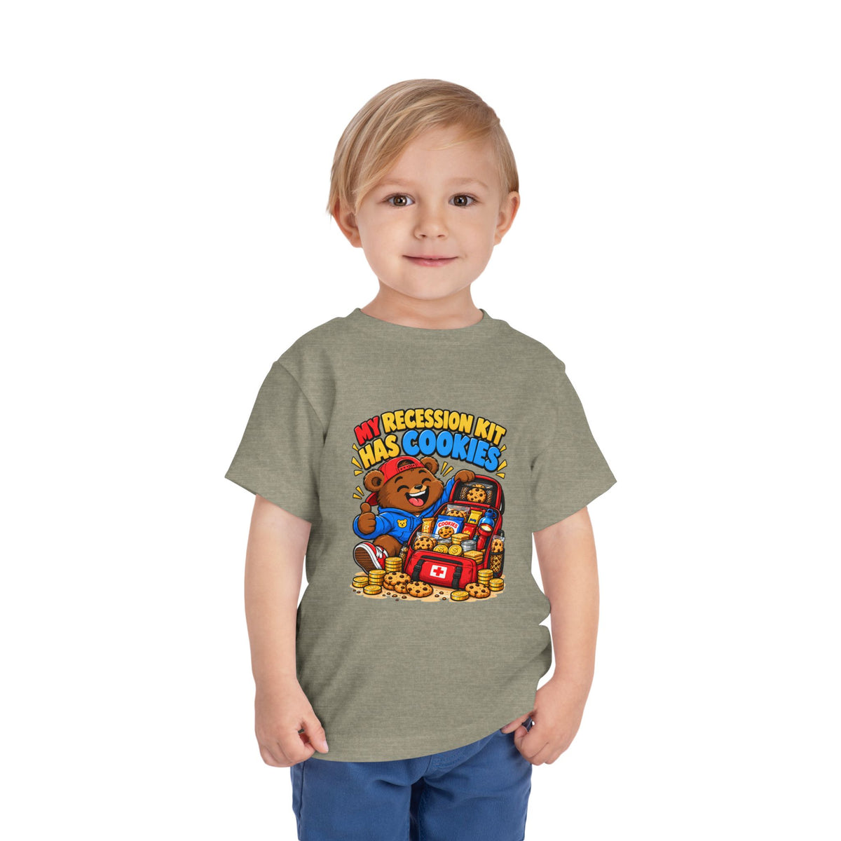 MY RECESSION KIT HAS COOKIES. Toddler Tee | Funny Finance Kids Clothing