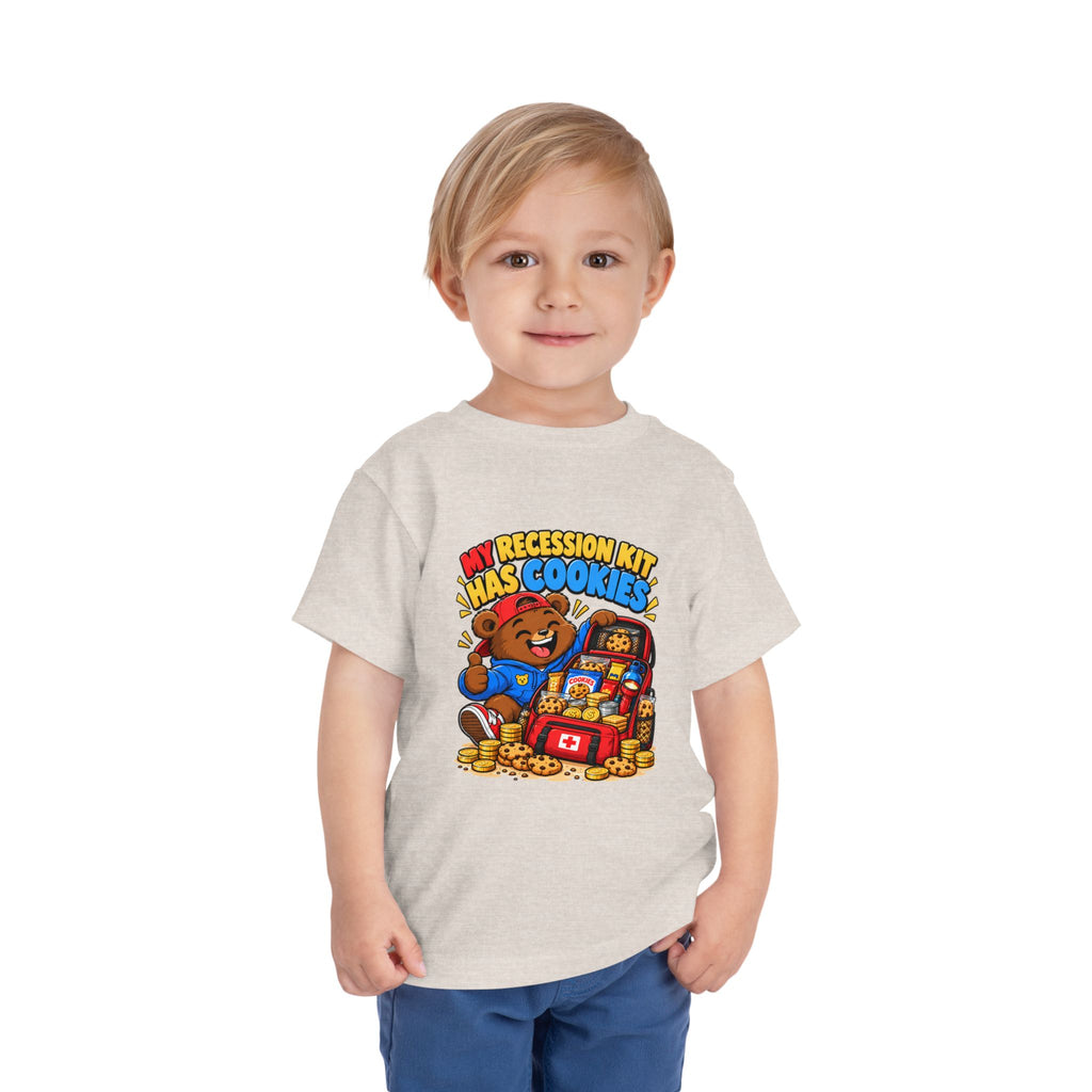 MY RECESSION KIT HAS COOKIES. Toddler Tee | Funny Finance Kids Clothing