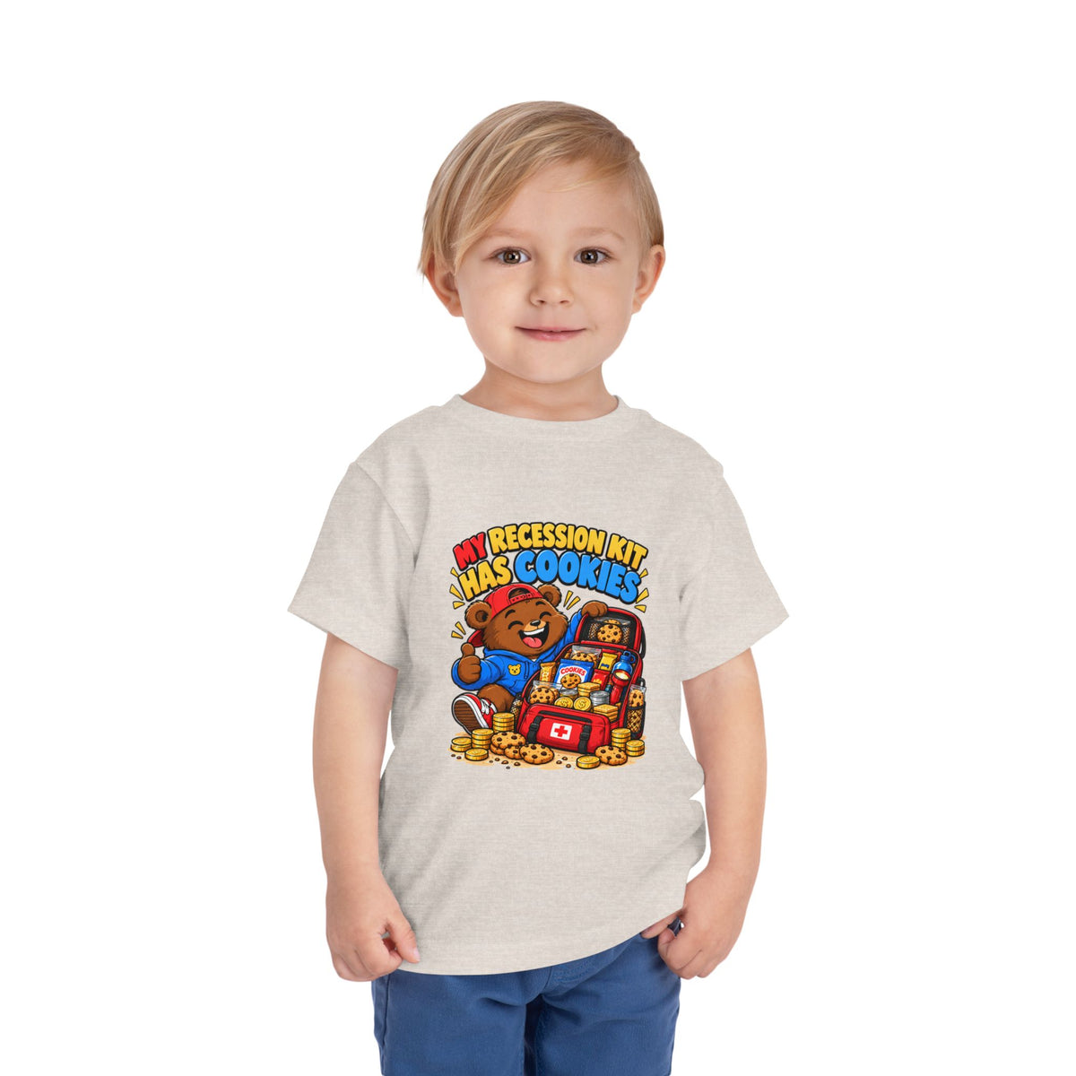 MY RECESSION KIT HAS COOKIES. Toddler Tee | Funny Finance Kids Clothing