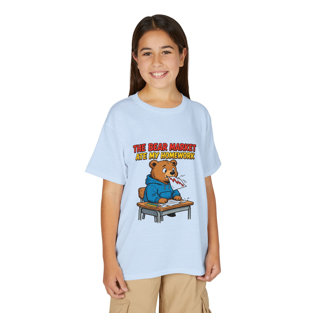 THE BEAR MARKET ATE MY HOMEWORK. Youth Tee | Funny Finance Kids Clothing