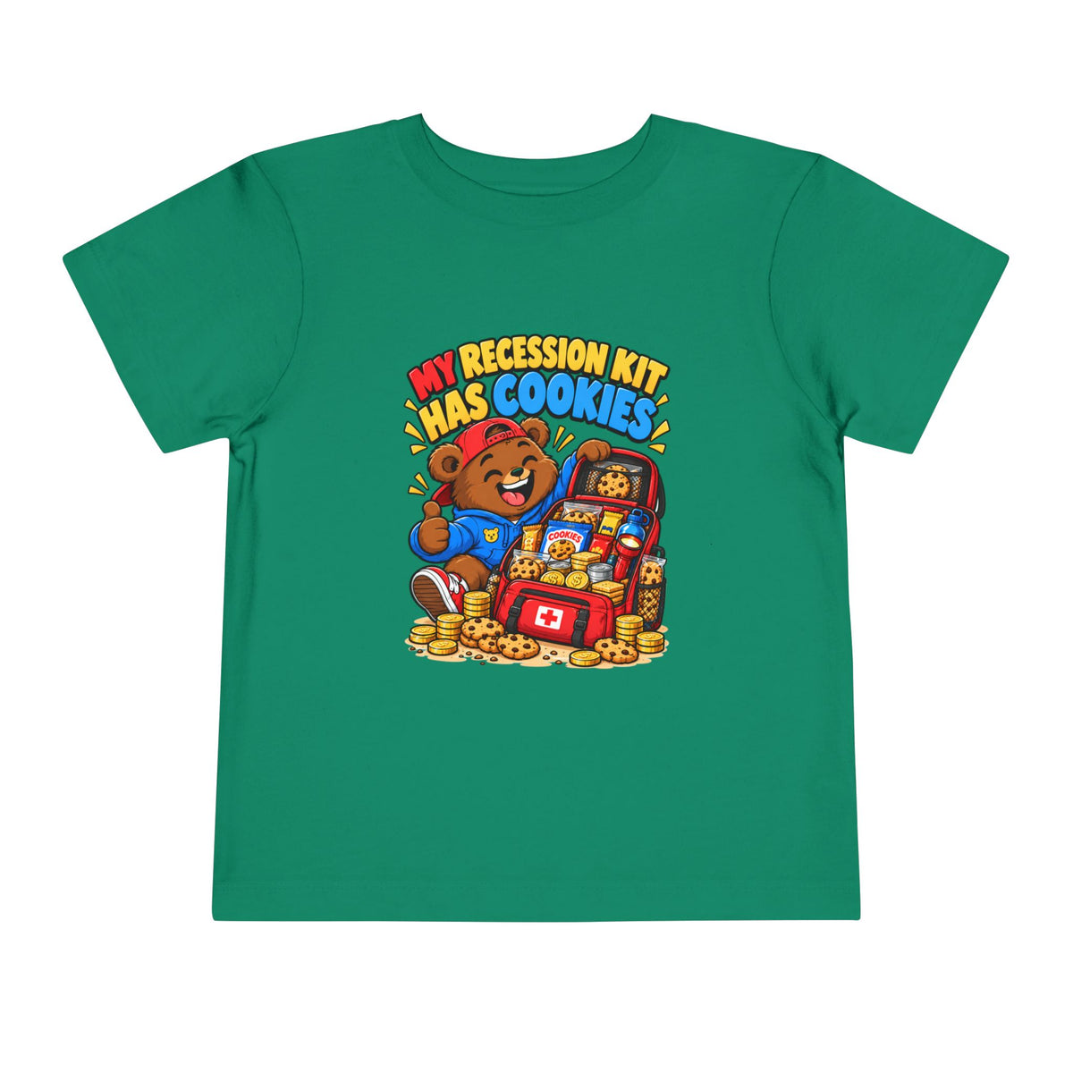 MY RECESSION KIT HAS COOKIES. Toddler Tee | Funny Finance Kids Clothing