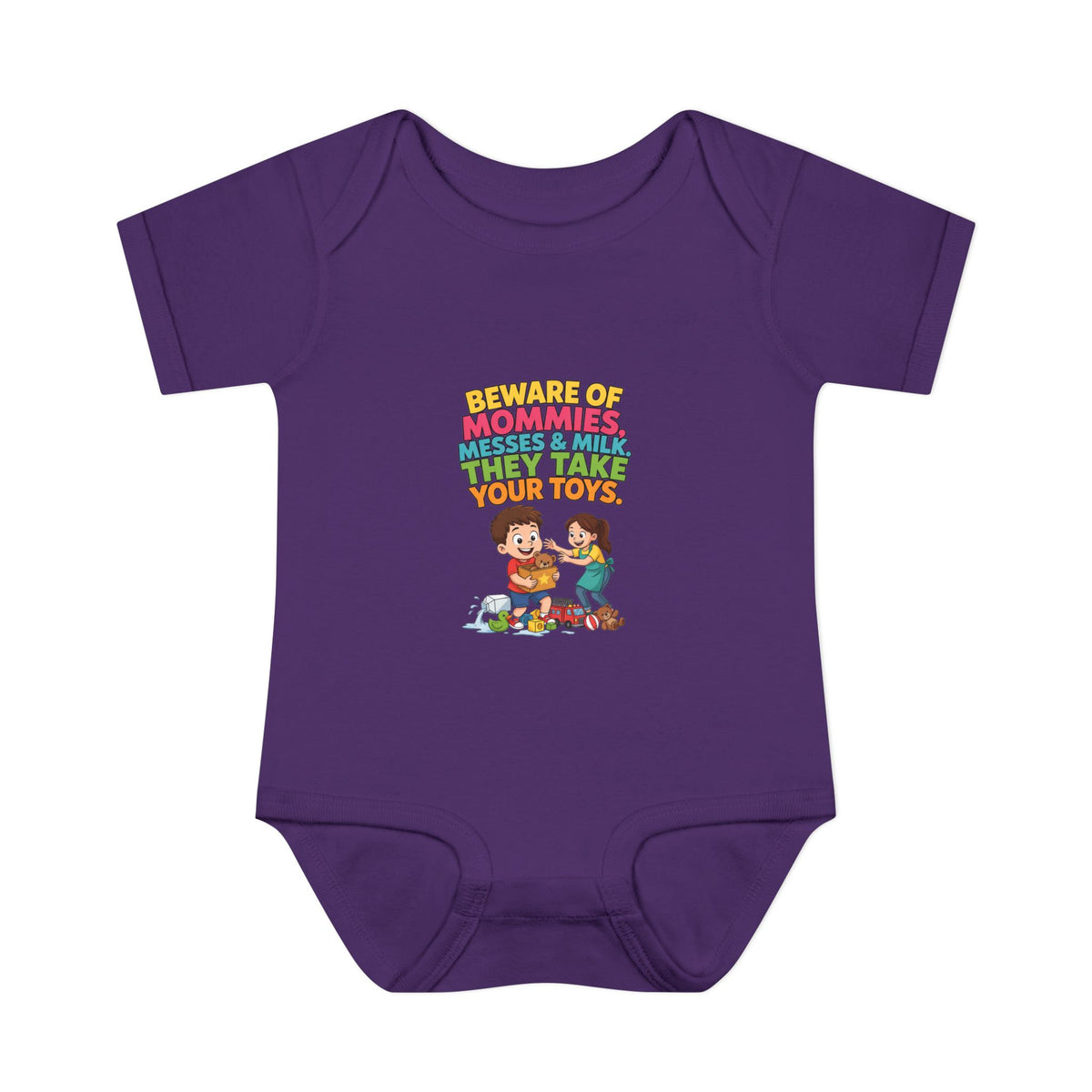 BEWARE OF MOMMIES, MESSES & MILK. THEY TAKE YOUR TOYS.. Boys' Baby Bodysuit | Funny Finance Kids Clothing