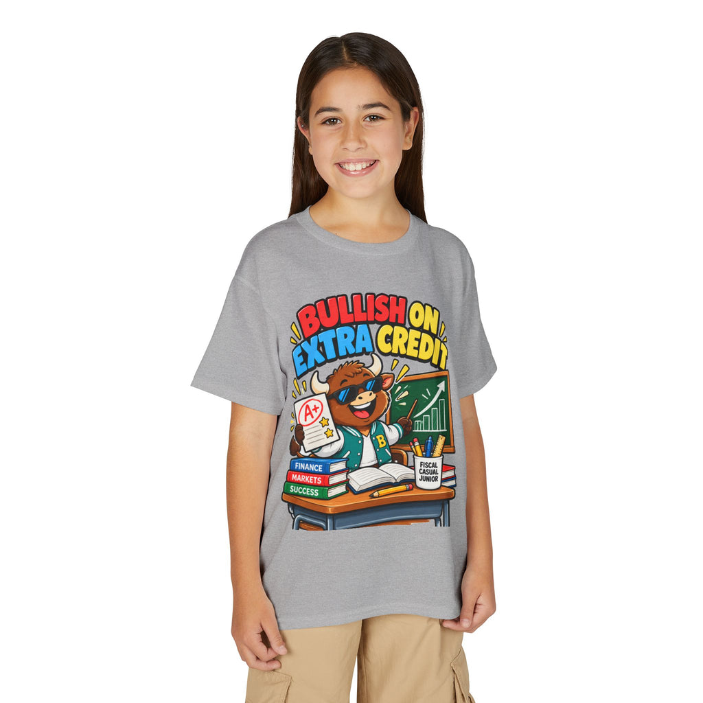 BULLISH ON EXTRA CREDIT. Youth Tee | Funny Finance Kids Clothing
