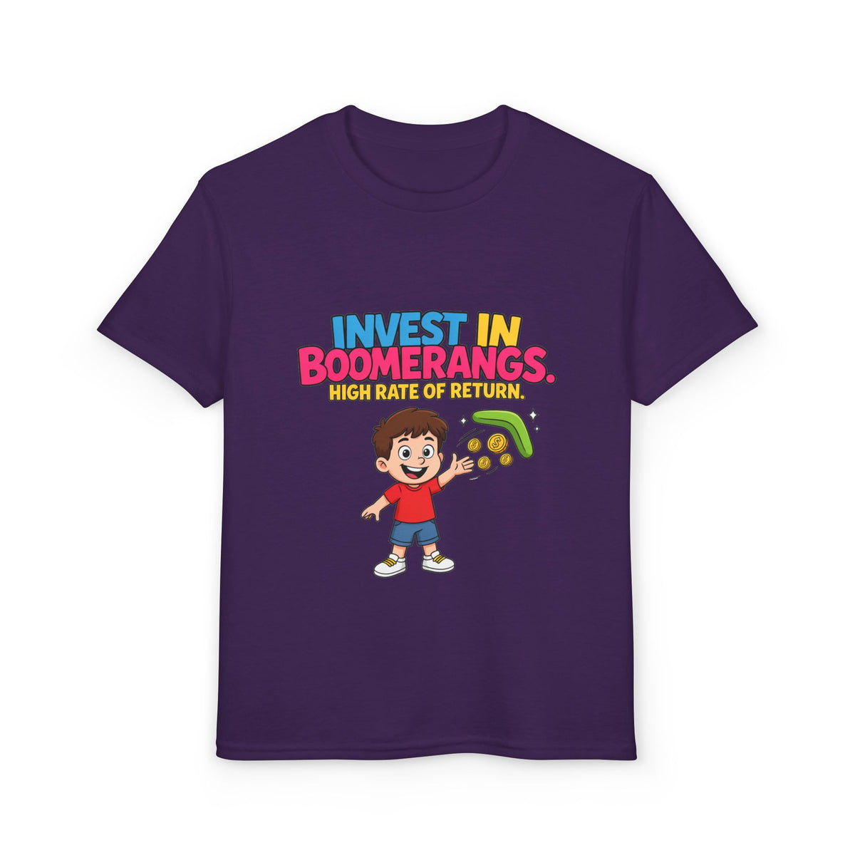 INVEST IN BOOMERANGS. HIGH RATE OF RETURN. Boys' Youth Tee | Funny Finance Kids Clothing