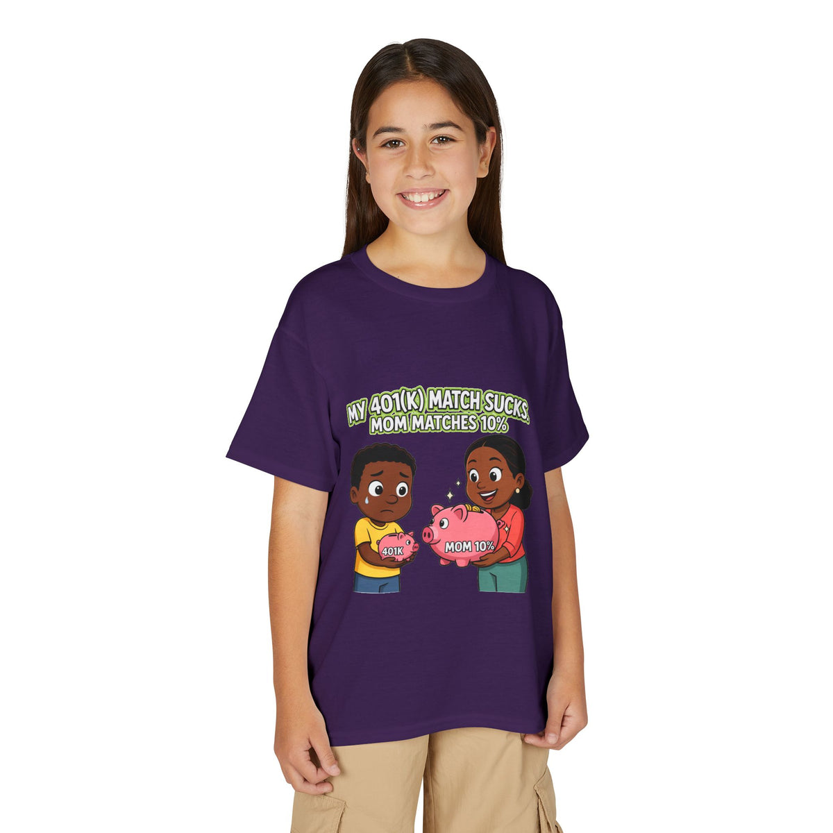 MY 401(K) MATCH SUCKS. MOM MATCHES 10%. Boys' Youth Tee | Funny Finance Kids Clothing