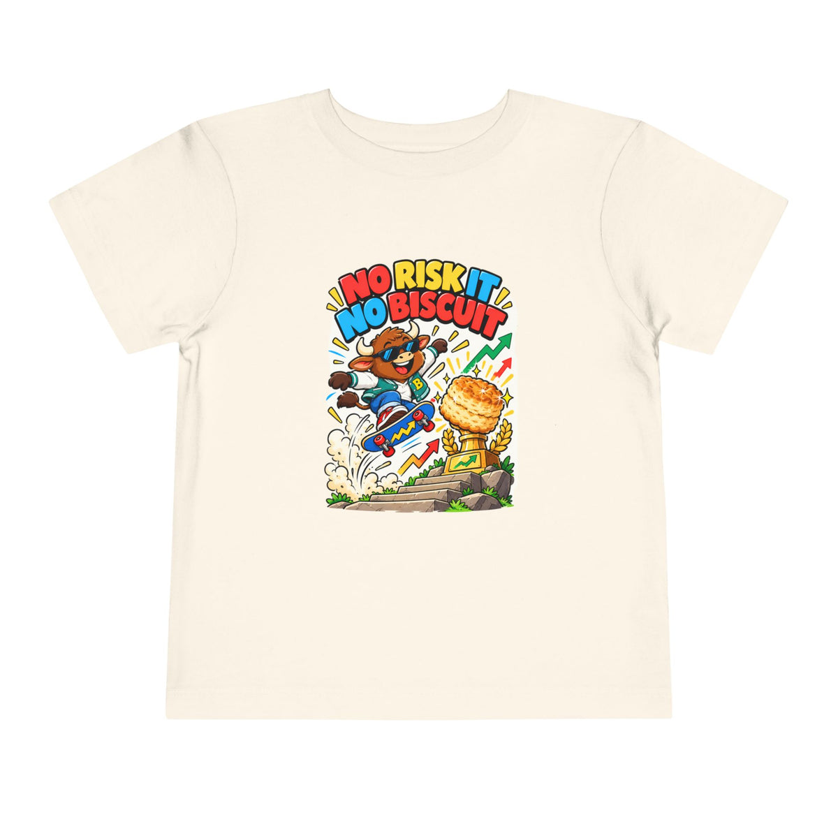 NO RISK IT NO BISCUIT. Toddler Tee | Funny Finance Kids Clothing