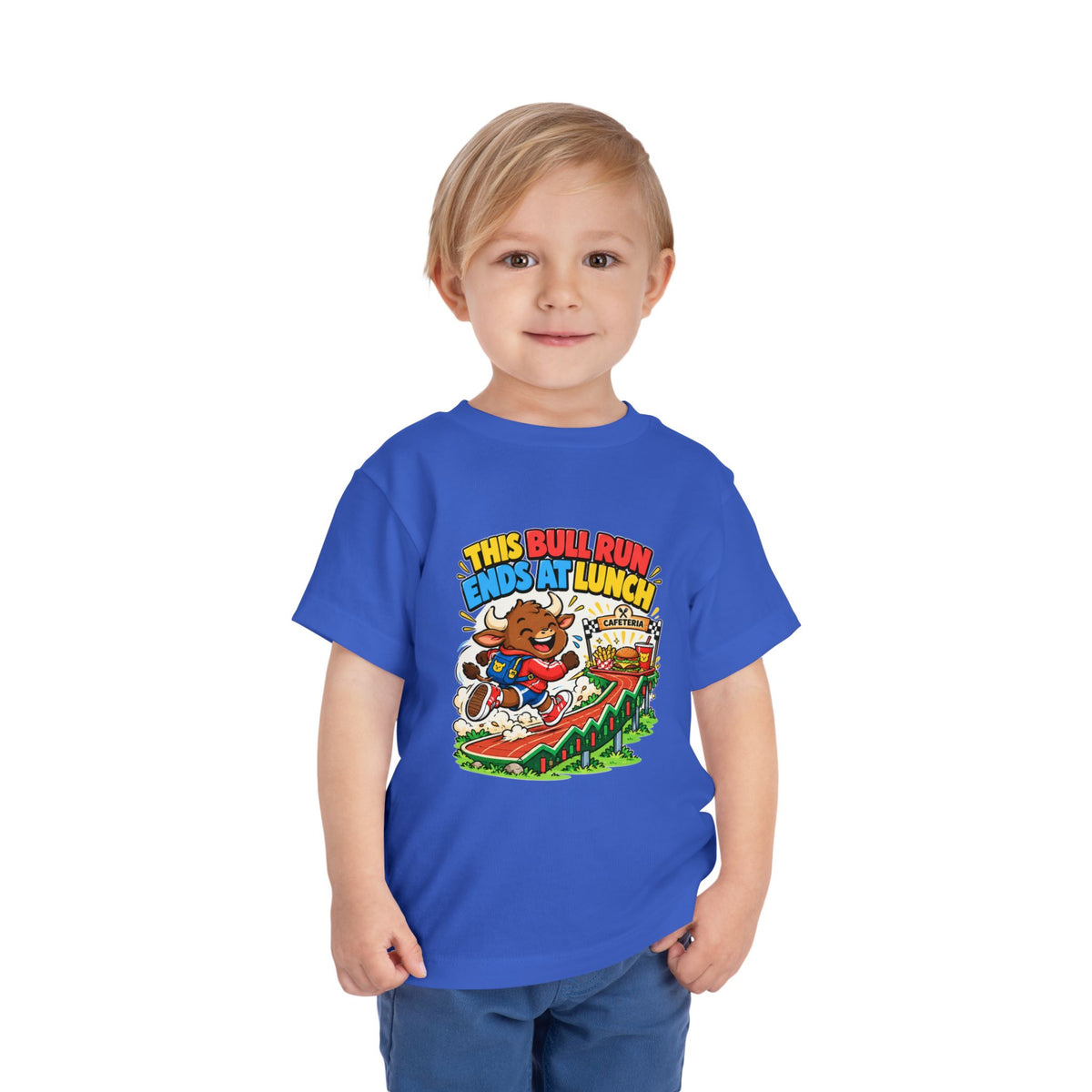 THIS BULL RUN ENDS AT LUNCH. Toddler Tee | Funny Finance Kids Clothing