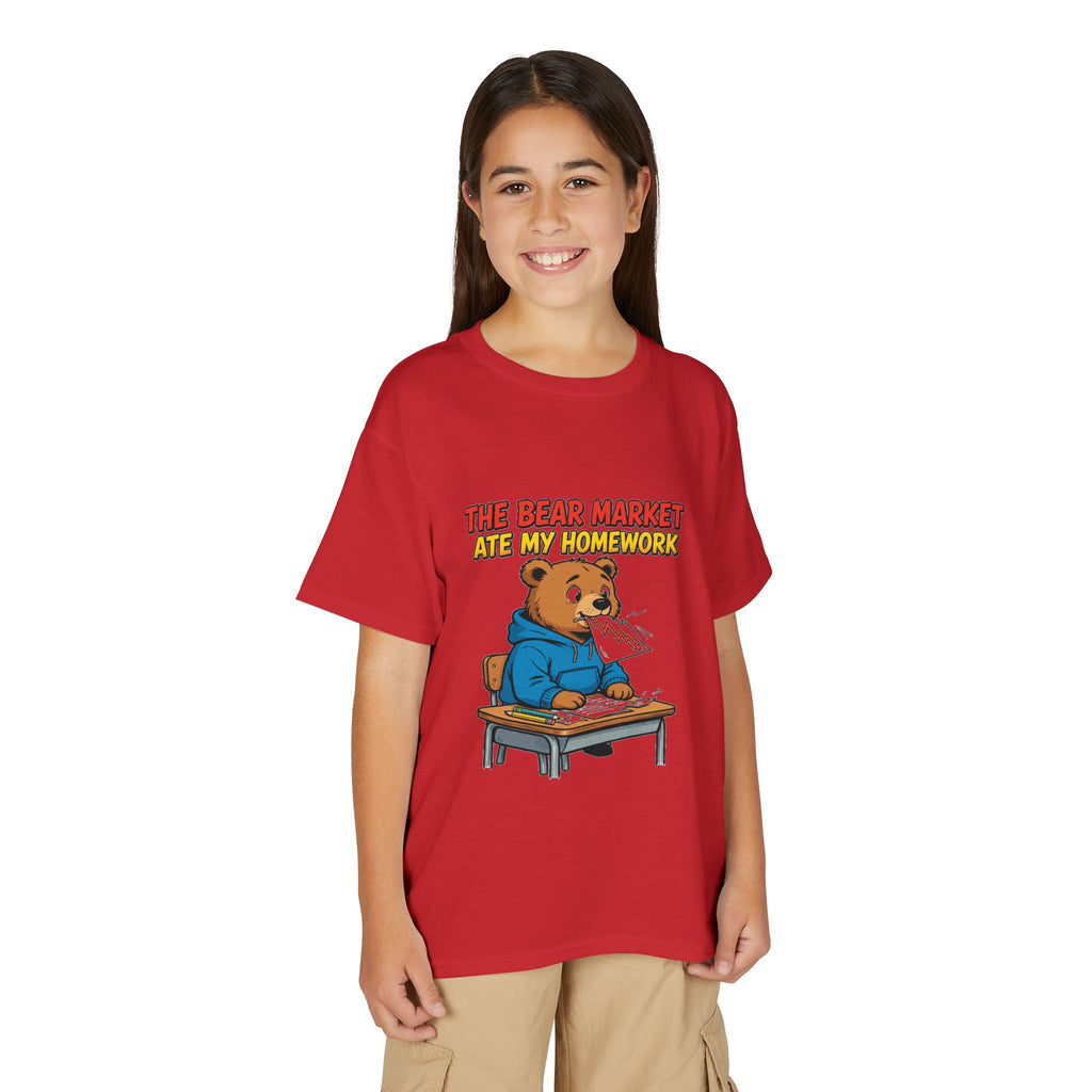 THE BEAR MARKET ATE MY HOMEWORK. Youth Tee | Funny Finance Kids Clothing