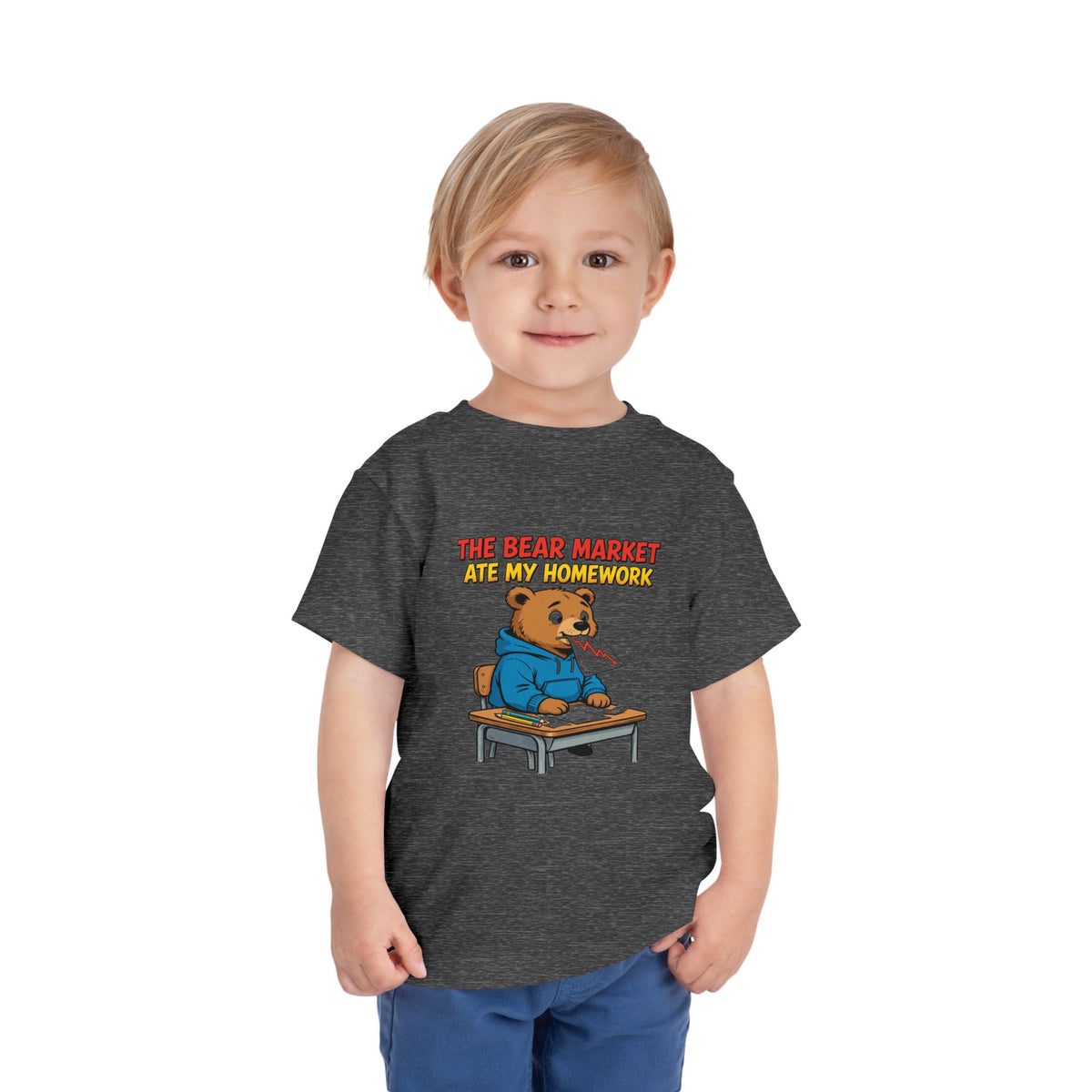 THE BEAR MARKET ATE MY HOMEWORK. Toddler Tee | Funny Finance Kids Clothing