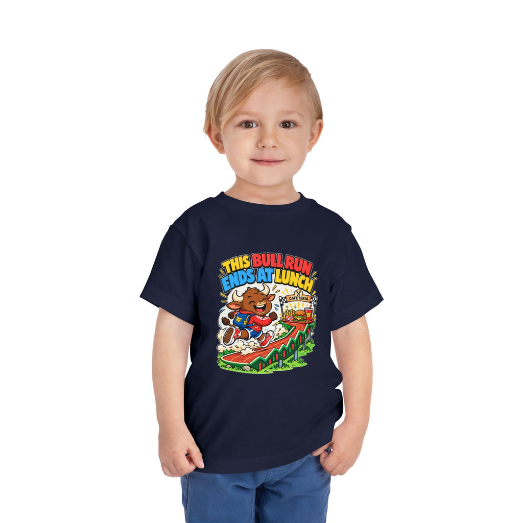 THIS BULL RUN ENDS AT LUNCH. Toddler Tee | Funny Finance Kids Clothing