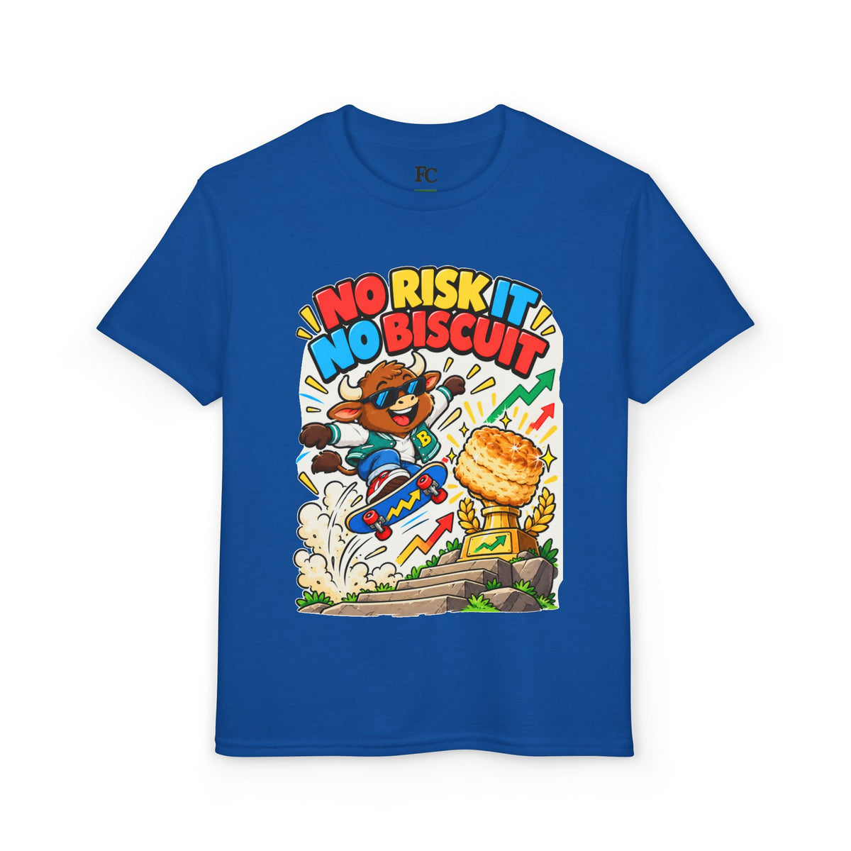 NO RISK IT NO BISCUIT. Youth Tee | Funny Finance Kids Clothing