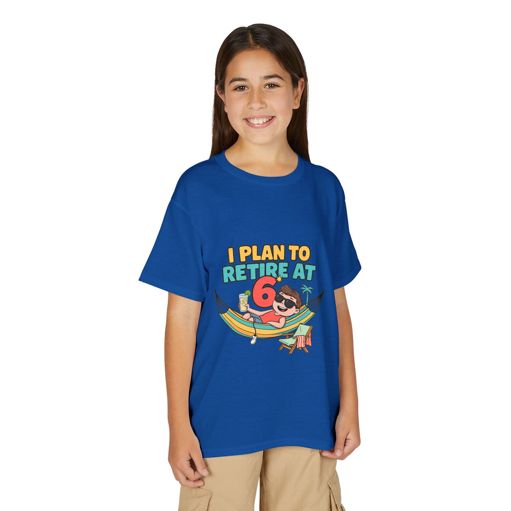 I PLAN TO RETIRE AT 6. Boys' Youth Tee | Funny Finance Kids Clothing