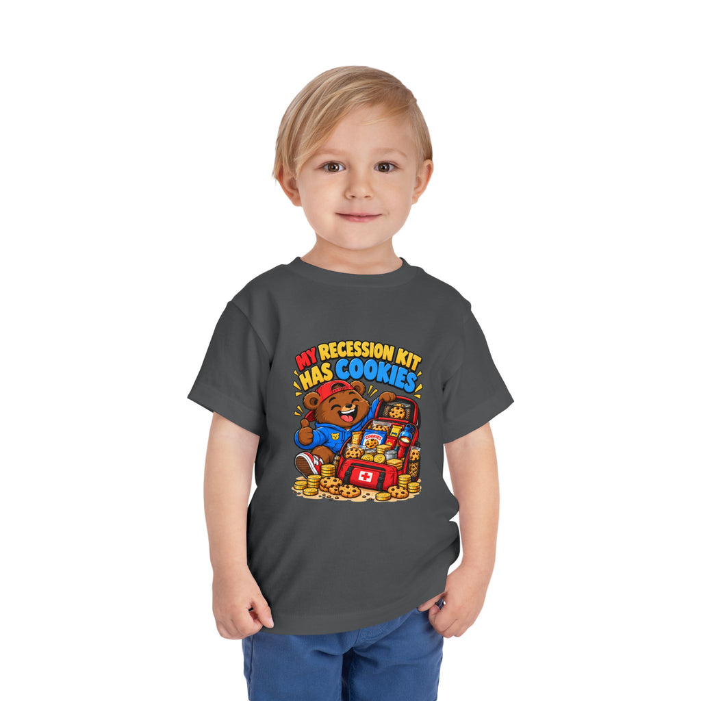 MY RECESSION KIT HAS COOKIES. Toddler Tee | Funny Finance Kids Clothing