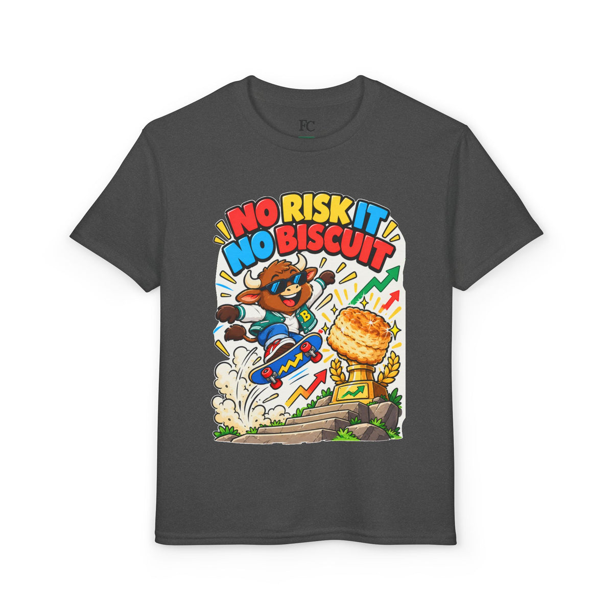 NO RISK IT NO BISCUIT. Youth Tee | Funny Finance Kids Clothing