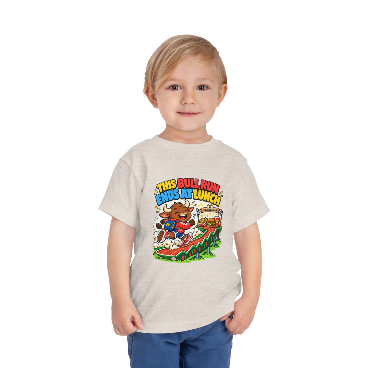 THIS BULL RUN ENDS AT LUNCH. Toddler Tee | Funny Finance Kids Clothing