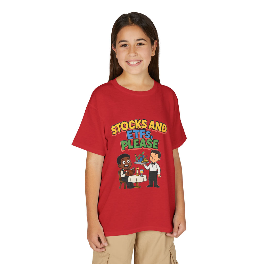 STOCKS AND ETFS, PLEASE. Boys' Youth Tee | Funny Finance Kids Clothing