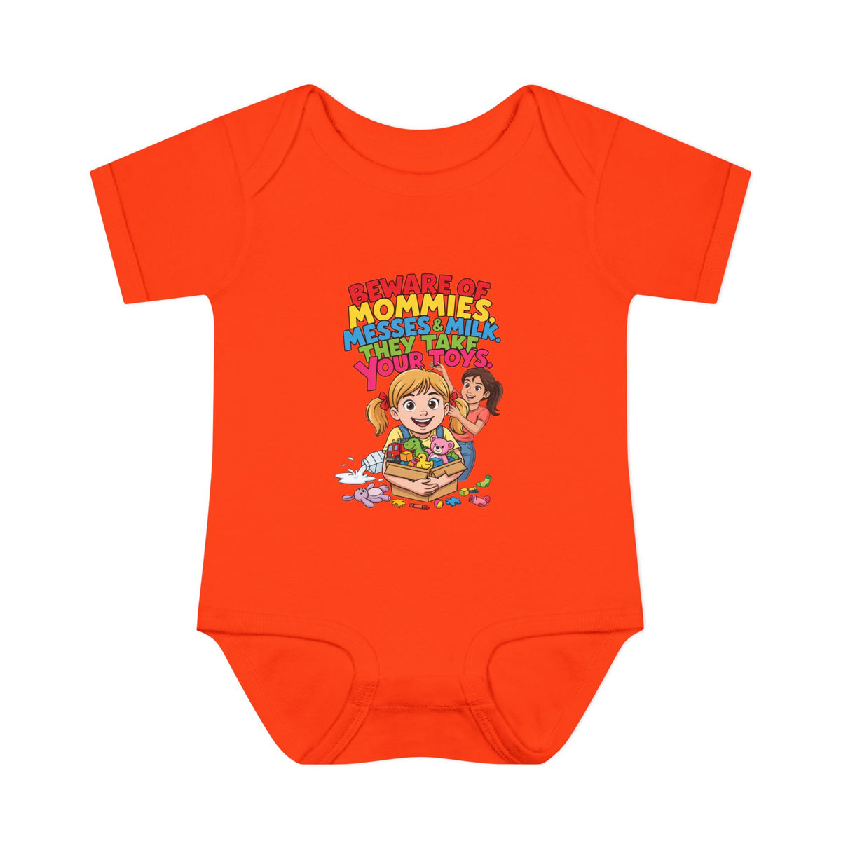 BEWARE OF MOMMIES, MESSES & MILK. THEY TAKE YOUR TOYS.. Girls' Baby Bodysuit | Funny Finance Kids Clothing