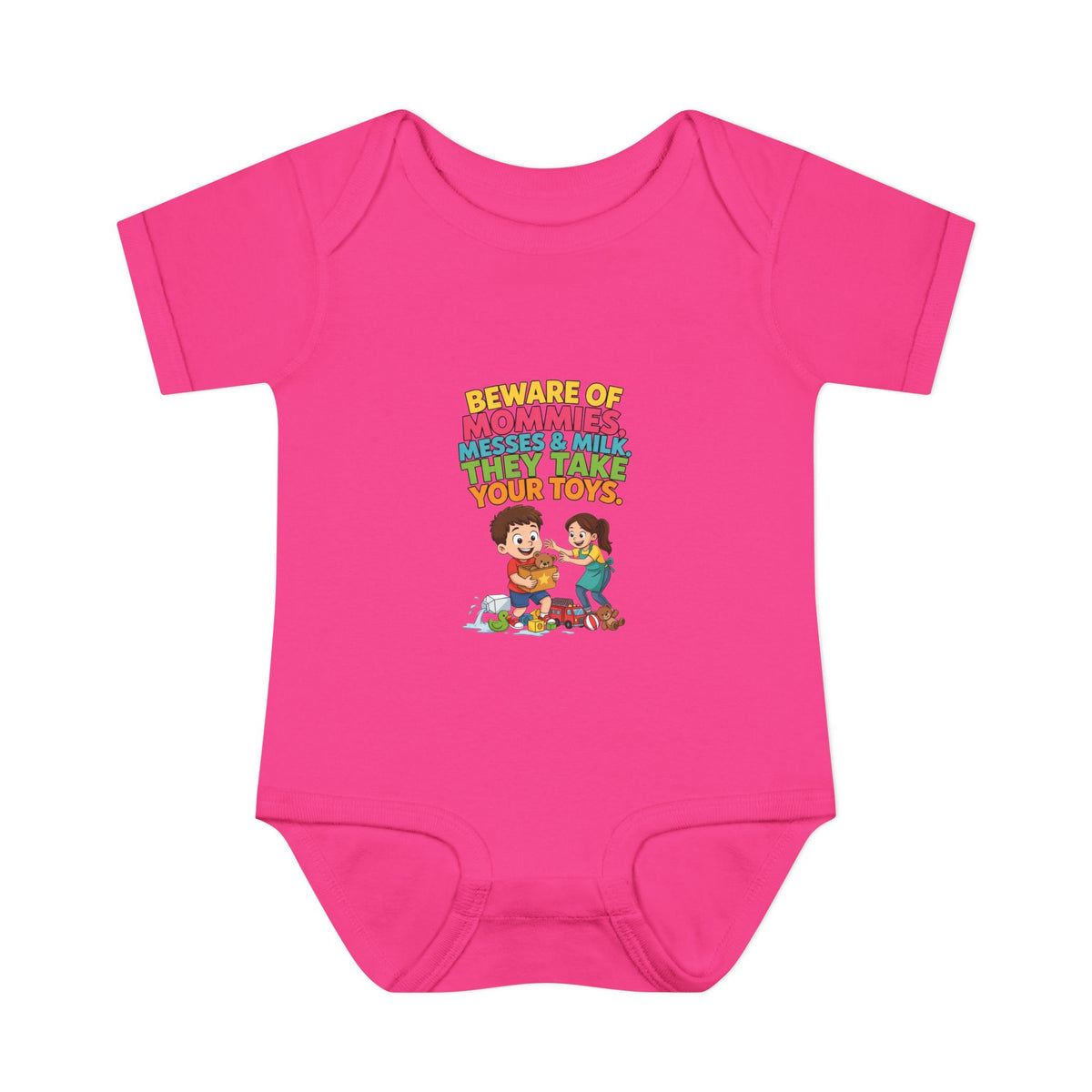 BEWARE OF MOMMIES, MESSES & MILK. THEY TAKE YOUR TOYS.. Boys' Baby Bodysuit | Funny Finance Kids Clothing