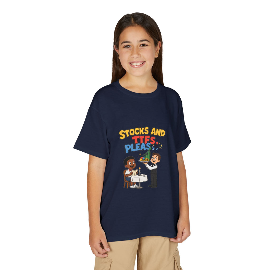 STOCKS AND ETFS, PLEASE. Boys' Youth Tee | Funny Finance Kids Clothing
