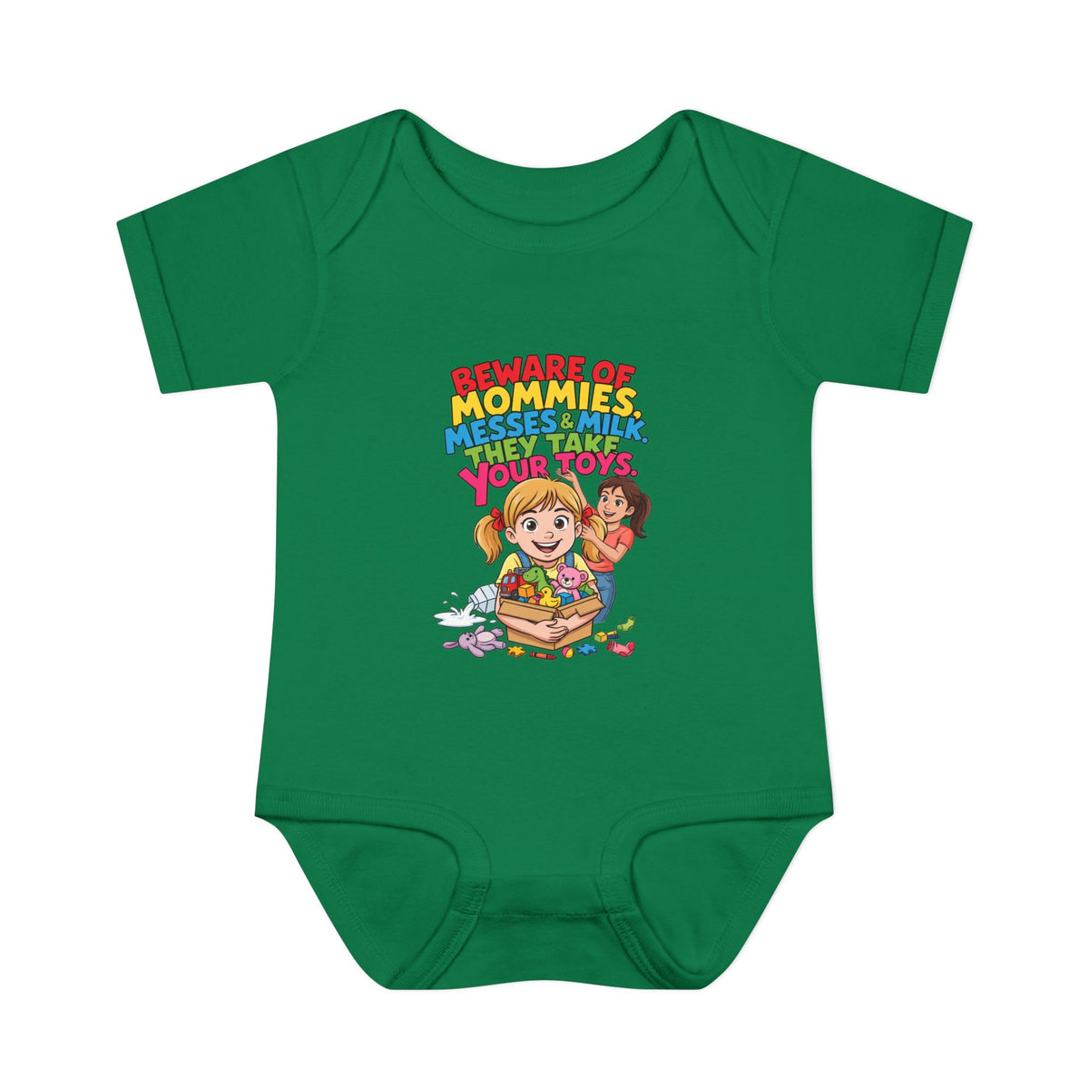 BEWARE OF MOMMIES, MESSES & MILK. THEY TAKE YOUR TOYS.. Girls' Baby Bodysuit | Funny Finance Kids Clothing