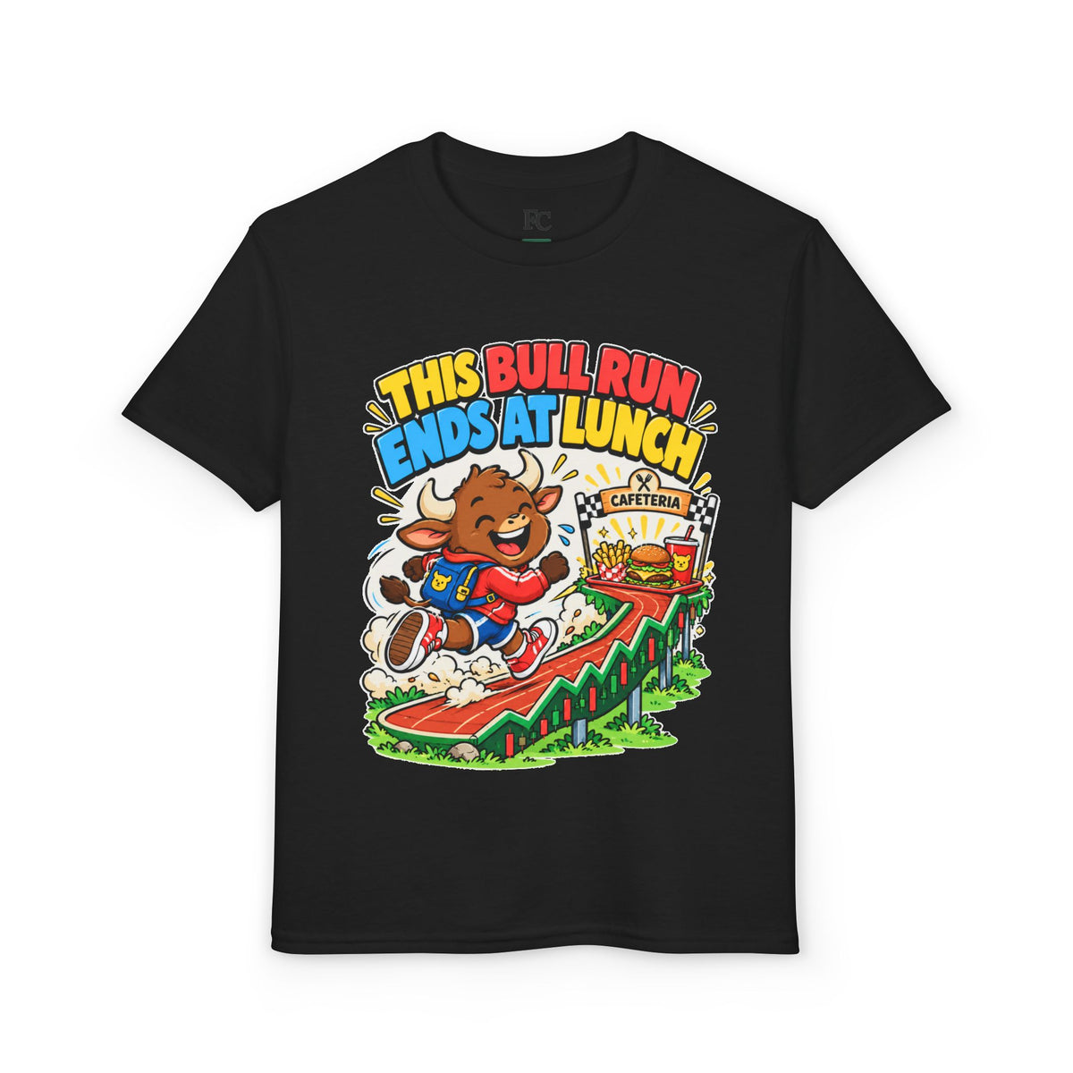 THIS BULL RUN ENDS AT LUNCH. Youth Tee | Funny Finance Kids Clothing