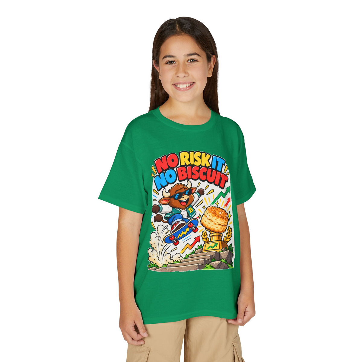 NO RISK IT NO BISCUIT. Youth Tee | Funny Finance Kids Clothing