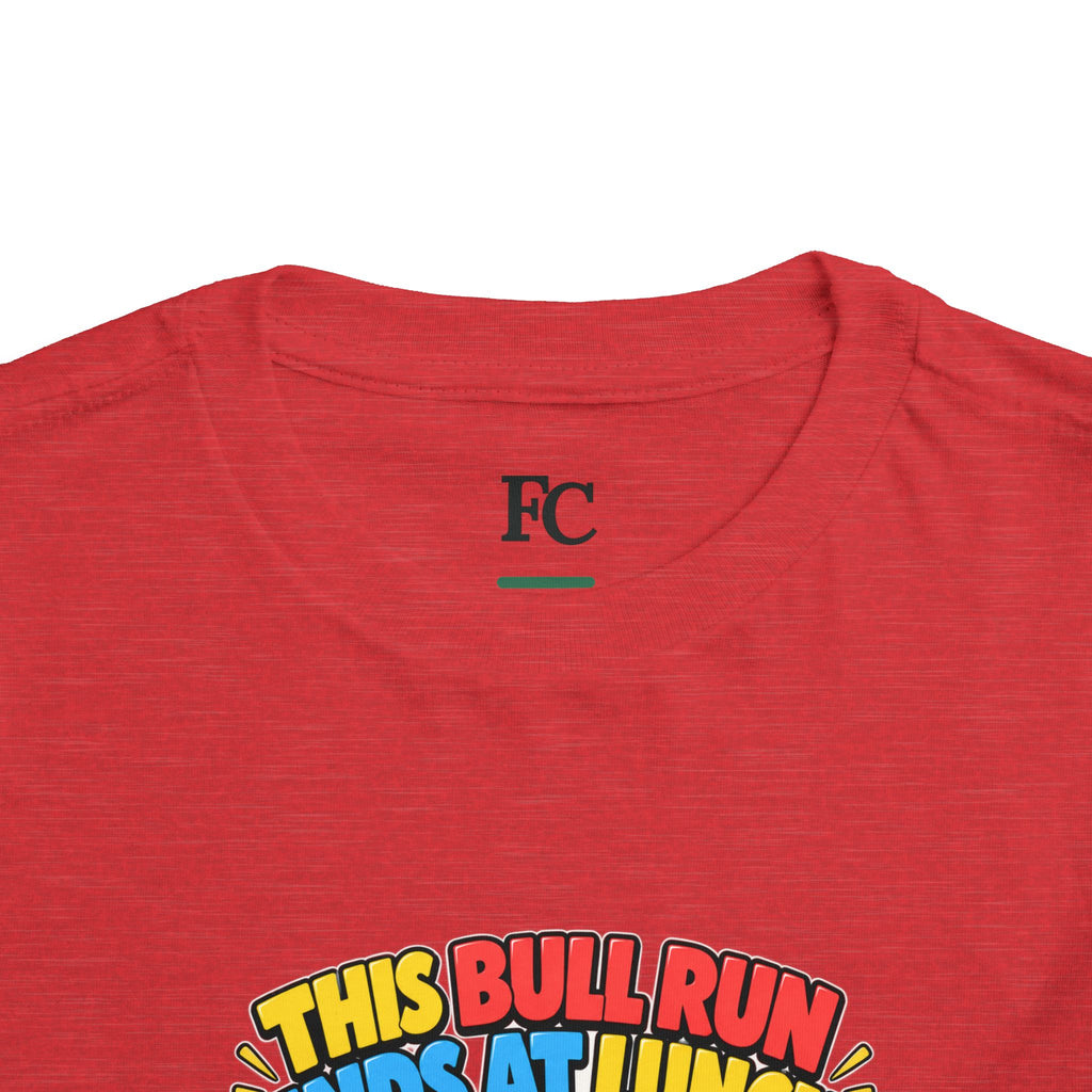 THIS BULL RUN ENDS AT LUNCH. Toddler Tee | Funny Finance Kids Clothing