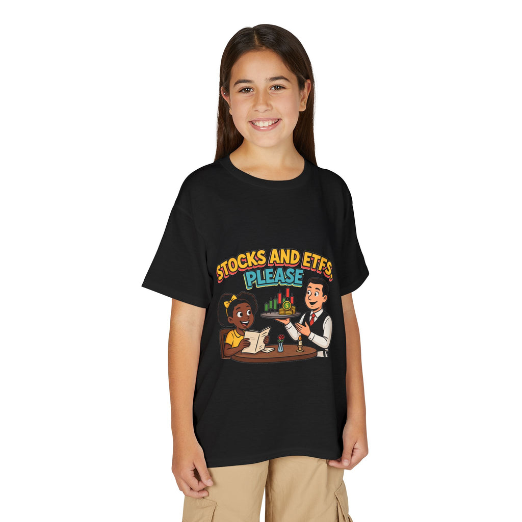 STOCKS AND ETFS, PLEASE. Girls' Youth Tee | Funny Finance Kids Clothing