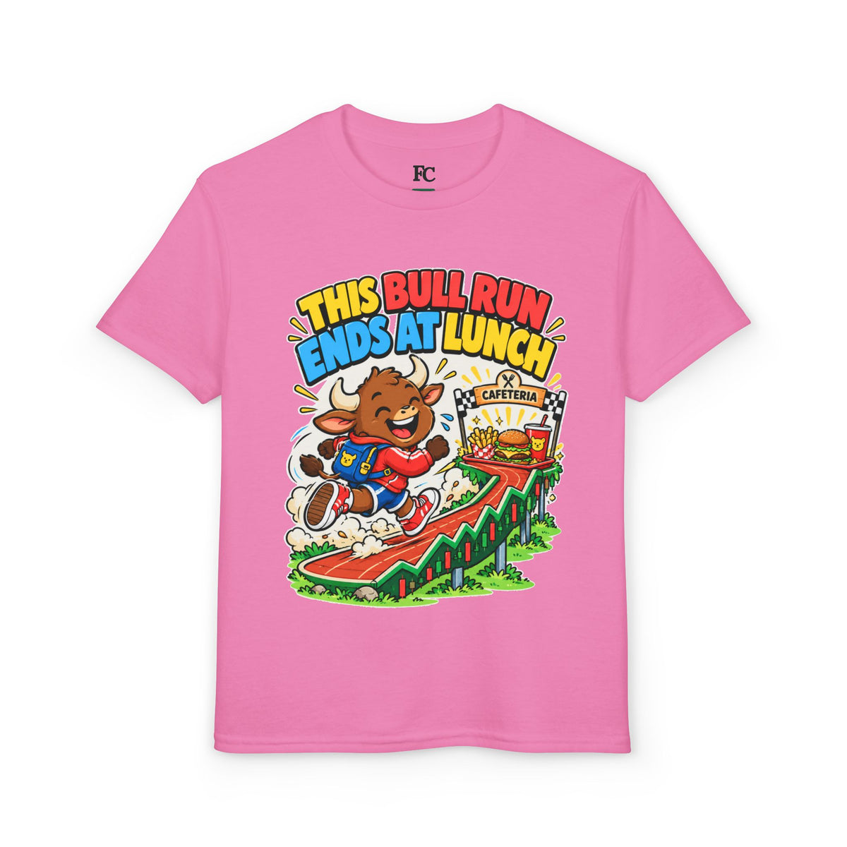 THIS BULL RUN ENDS AT LUNCH. Youth Tee | Funny Finance Kids Clothing