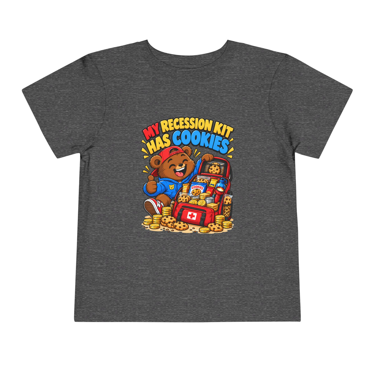 MY RECESSION KIT HAS COOKIES. Toddler Tee | Funny Finance Kids Clothing