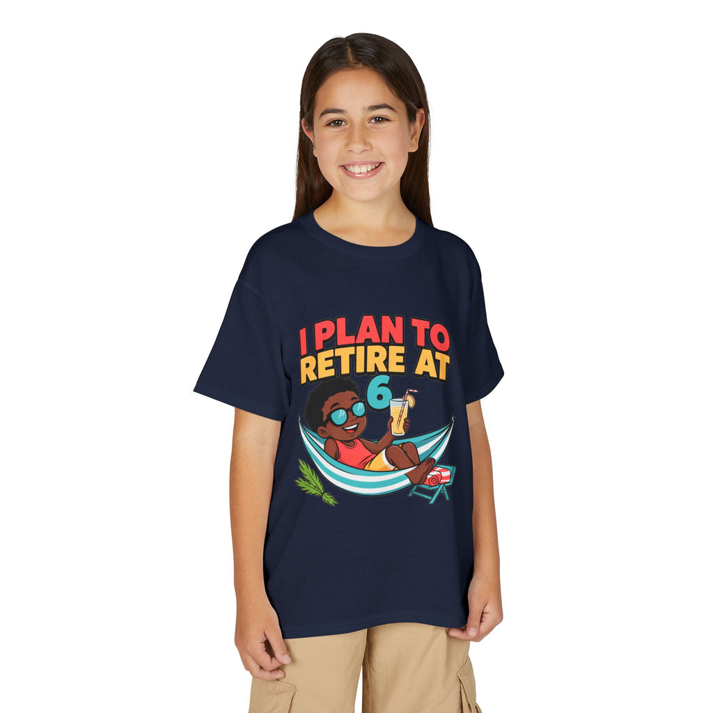 I PLAN TO RETIRE AT 6. Boys' Youth Tee | Funny Finance Kids Clothing