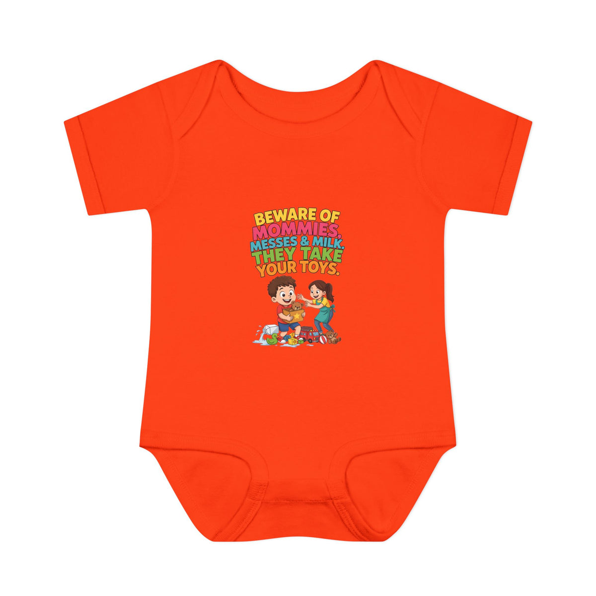 BEWARE OF MOMMIES, MESSES & MILK. THEY TAKE YOUR TOYS.. Boys' Baby Bodysuit | Funny Finance Kids Clothing