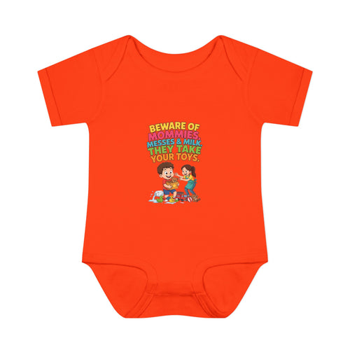 BEWARE OF MOMMIES, MESSES & MILK. THEY TAKE YOUR TOYS.. Boys' Baby Bodysuit | Funny Finance Kids Clothing