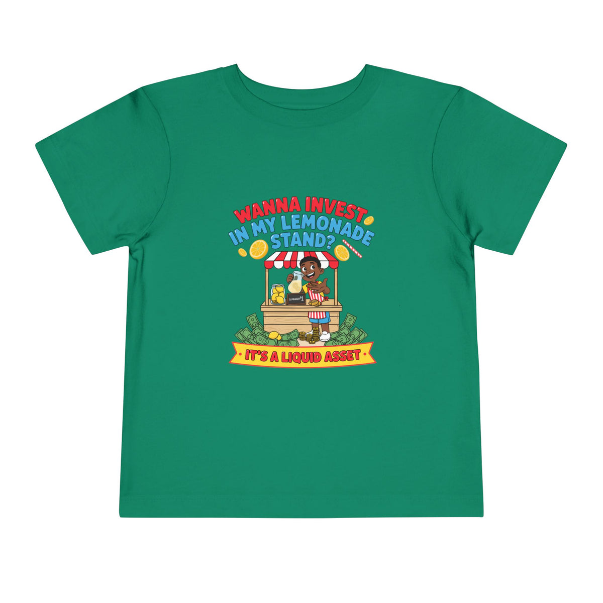 WANNA INVEST IN MY LEMONADE STAND? IT'S A LIQUID ASSET. Boys' Toddler Tee | Funny Finance Kids Clothing