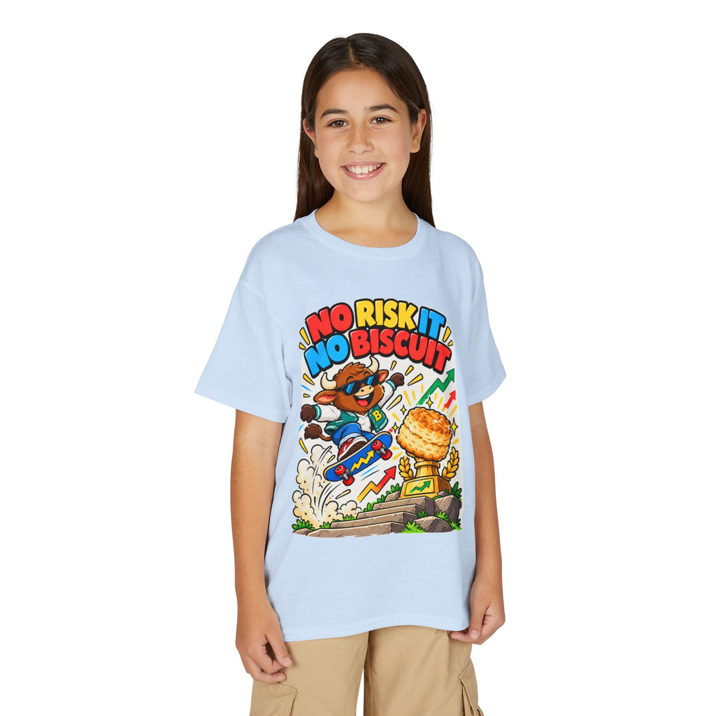 NO RISK IT NO BISCUIT. Youth Tee | Funny Finance Kids Clothing