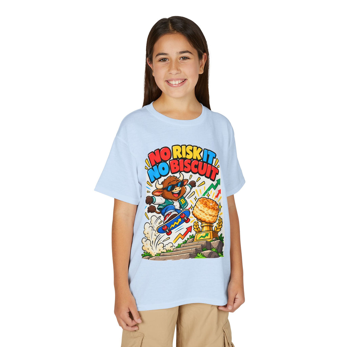 NO RISK IT NO BISCUIT. Youth Tee | Funny Finance Kids Clothing