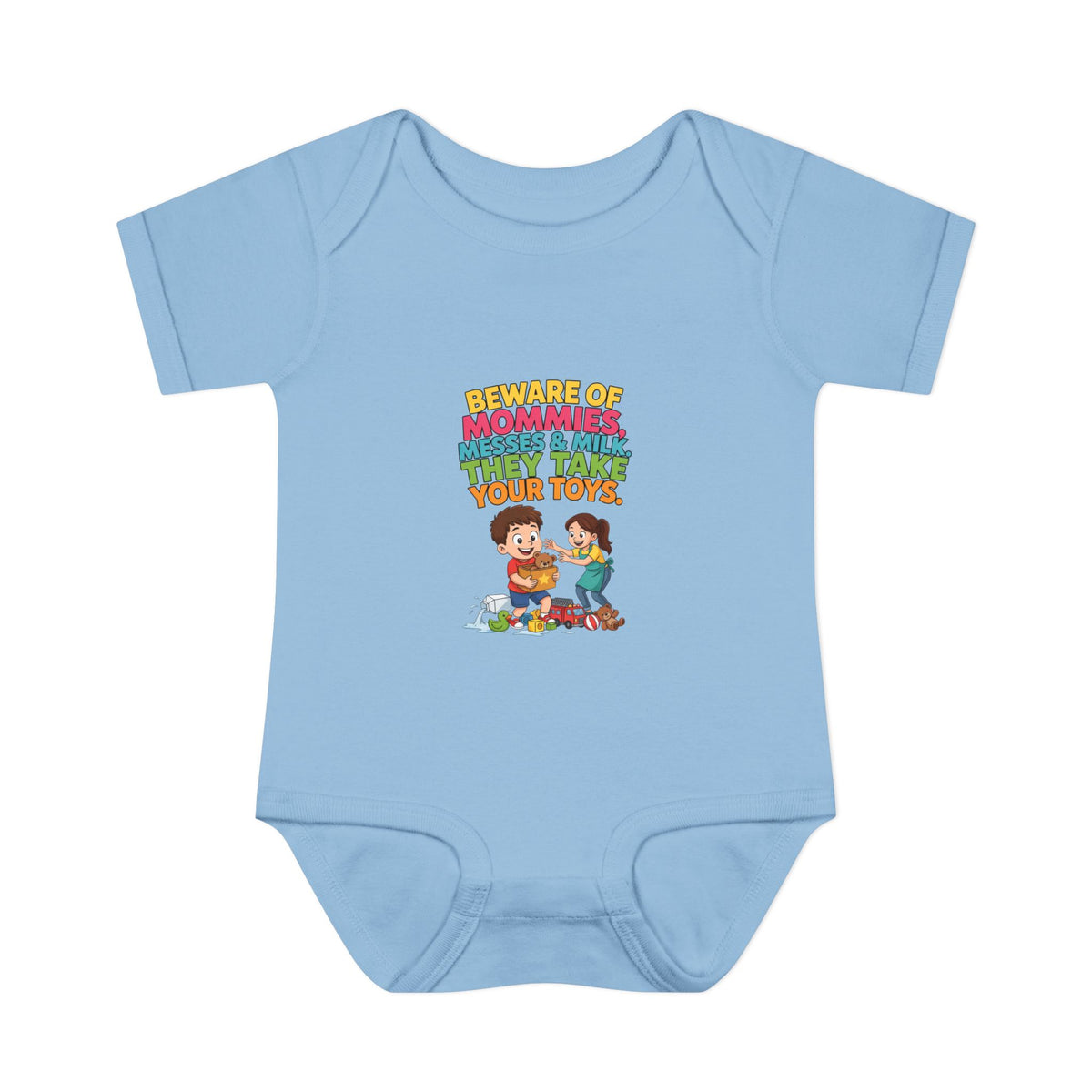 BEWARE OF MOMMIES, MESSES & MILK. THEY TAKE YOUR TOYS.. Boys' Baby Bodysuit | Funny Finance Kids Clothing